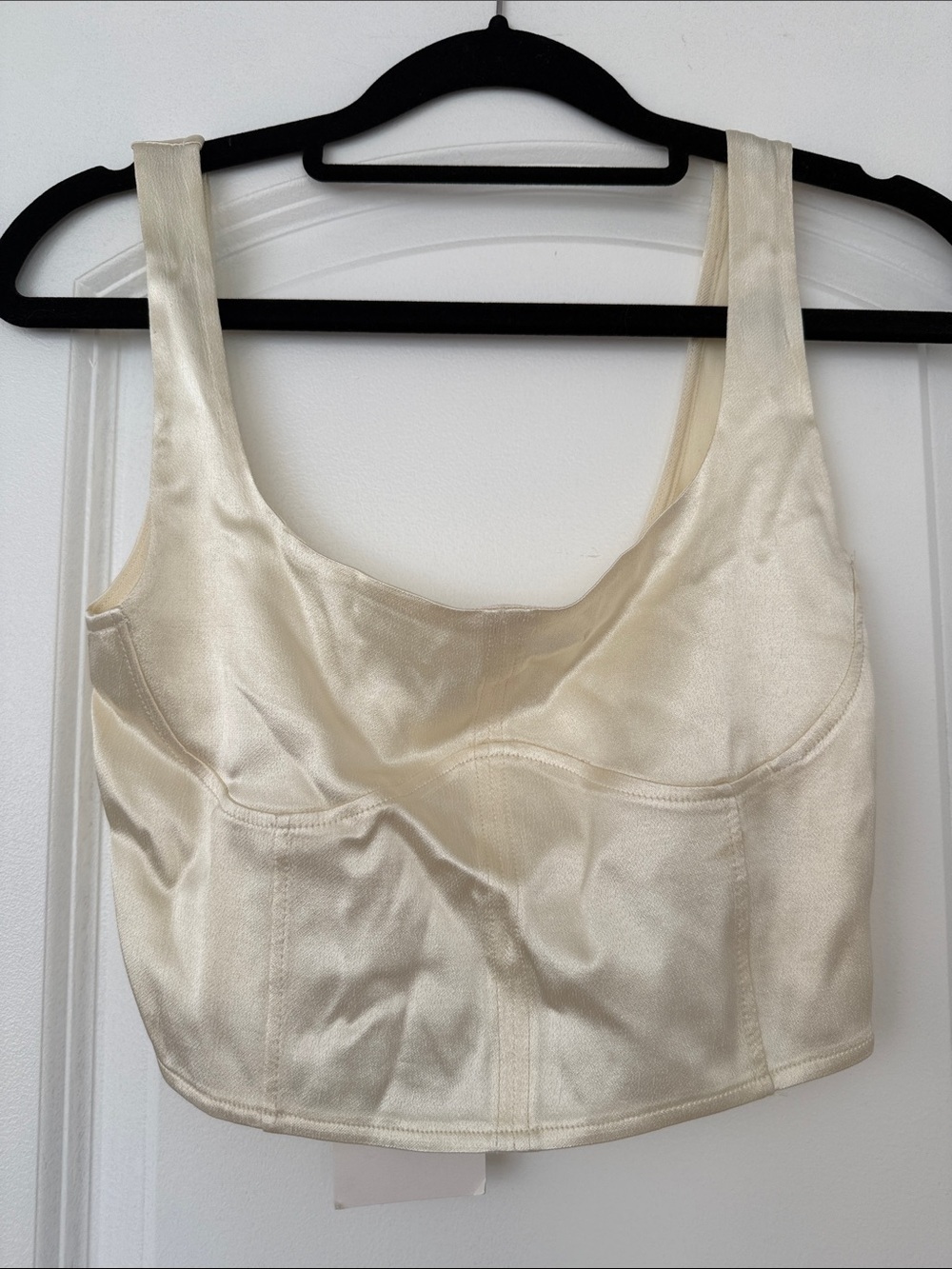 Satin Ivory Bustier Crop Top with Zip Closure
